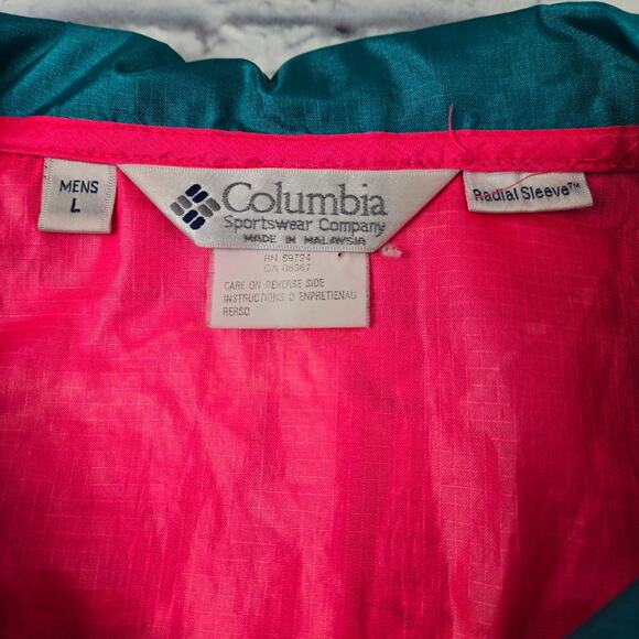 VTG 90s Columbia Men's Jacket Hot Pink Colorblock 1/4 Zip Windbreaker Pullover L - Picture 7 of 16